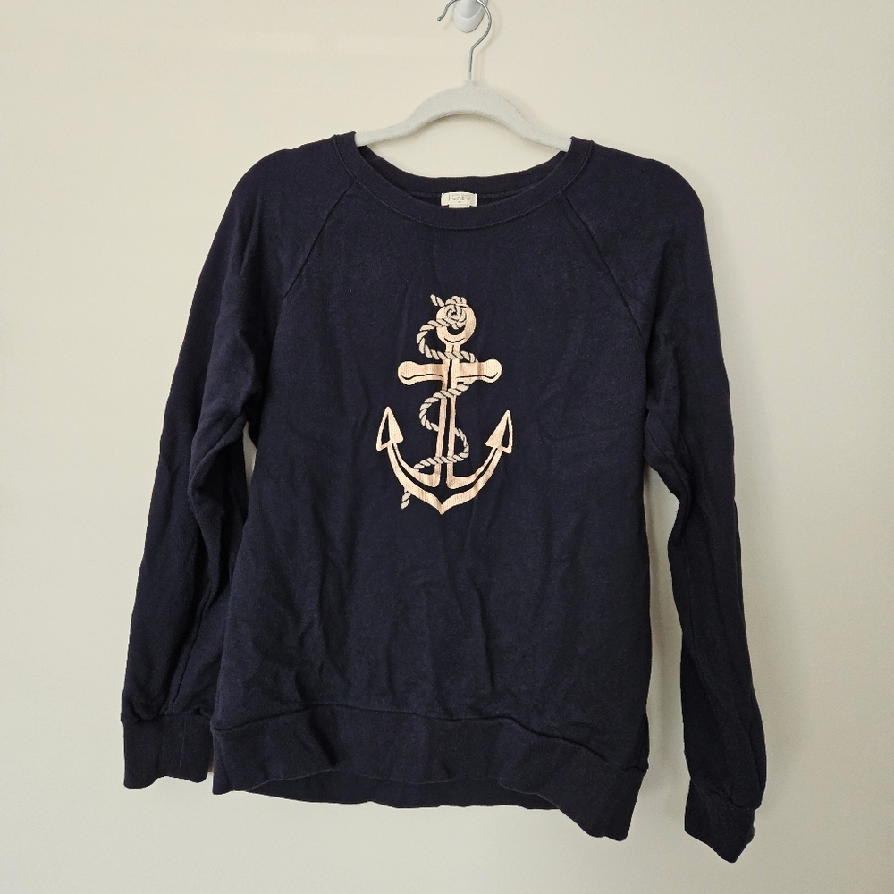 J.Crew Anchor Nautical Sweatshirt Sweater Medium M Navy Blue Cotton